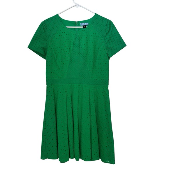 Cynthia Rowley Green Eyelet Dress Womens 8 Fit & Flare Short Sleeve Cottagecore - Picture 1 of 5